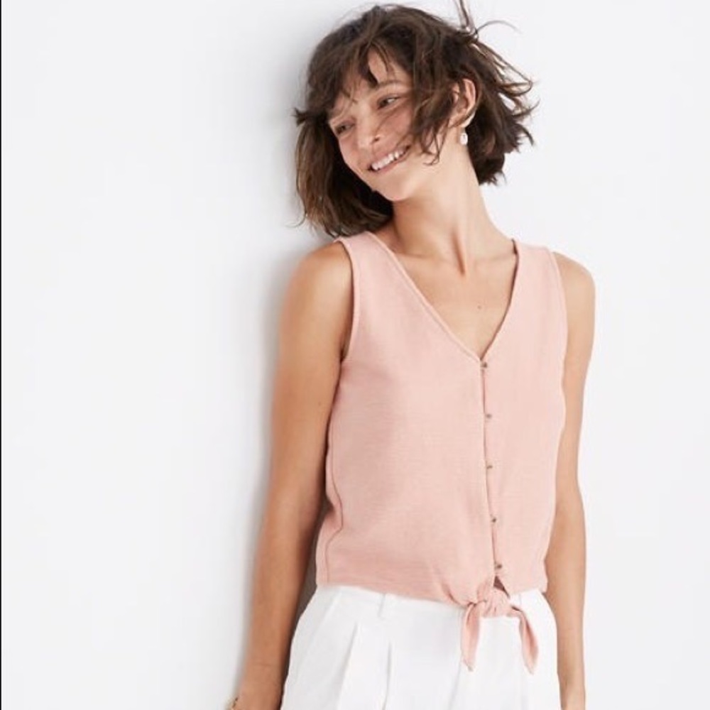Madewell Texture & Thread button front tie pink tank
